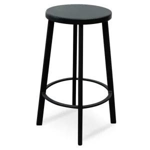 65cm Bar Stool With Black Timber Seat - Black Frame