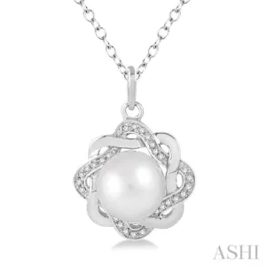 6.5x6.5 MM Cultured Pearl and 1/10 Ctw Round Cut Diamond Pendant in Sterling Silver with Chain