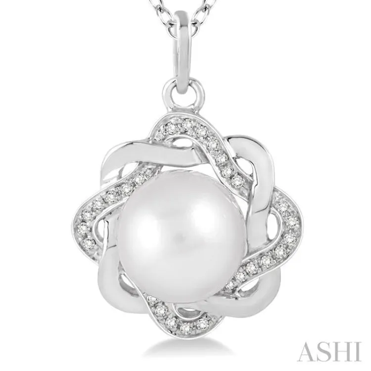 6.5x6.5 MM Cultured Pearl and 1/10 Ctw Round Cut Diamond Pendant in Sterling Silver with Chain