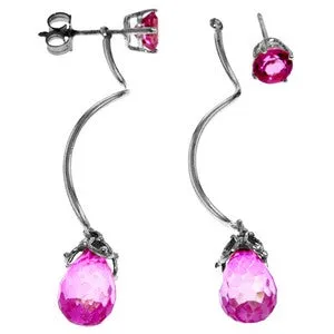 6.8 Carat 14K Solid White Gold Stud Drops Earrings Natural Pink Topaz