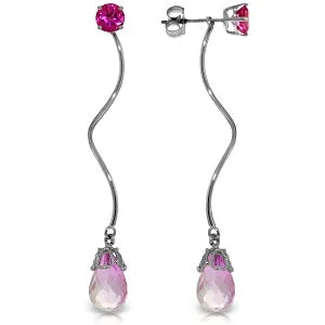 6.8 Carat 14K Solid White Gold Stud Drops Earrings Natural Pink Topaz