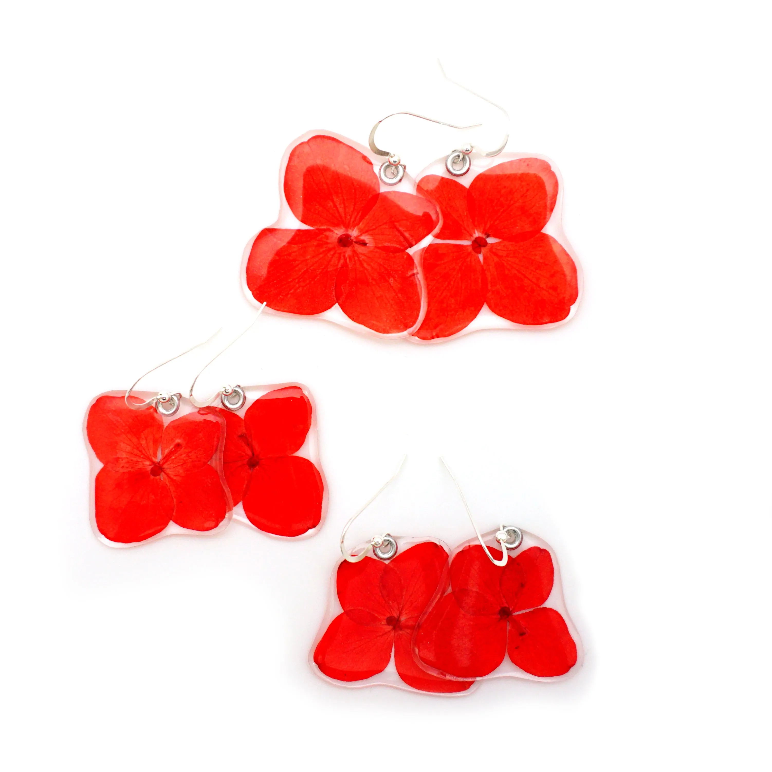 69218 Red Hydrangea flower earrings