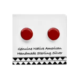 6mm Red Coral Stud Earrings in 925 Solid Sterling Silver, Authentic Native American Handmade, Nickel Free