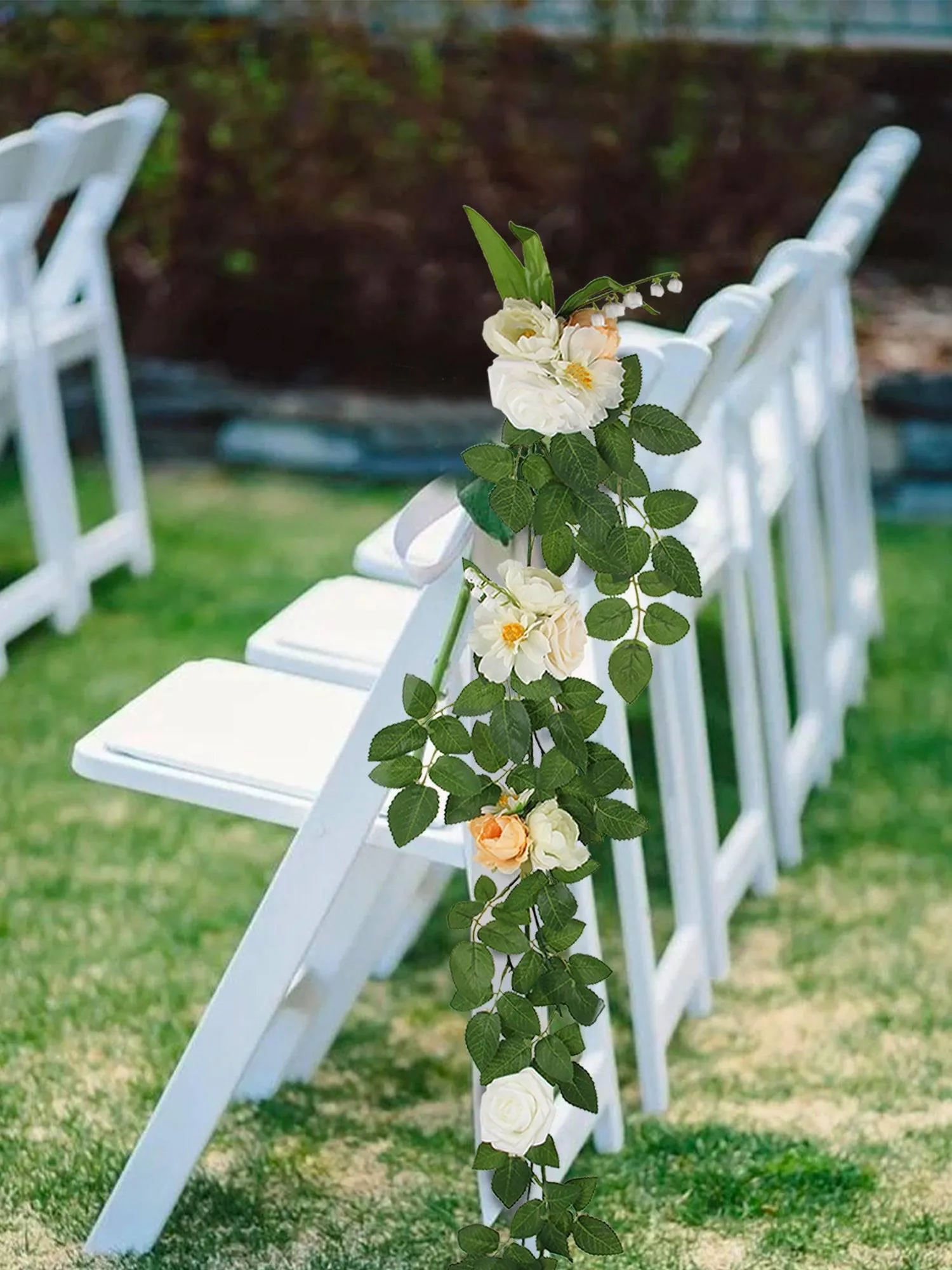 6Pcs Green & White Aisle Chair Flower Decor