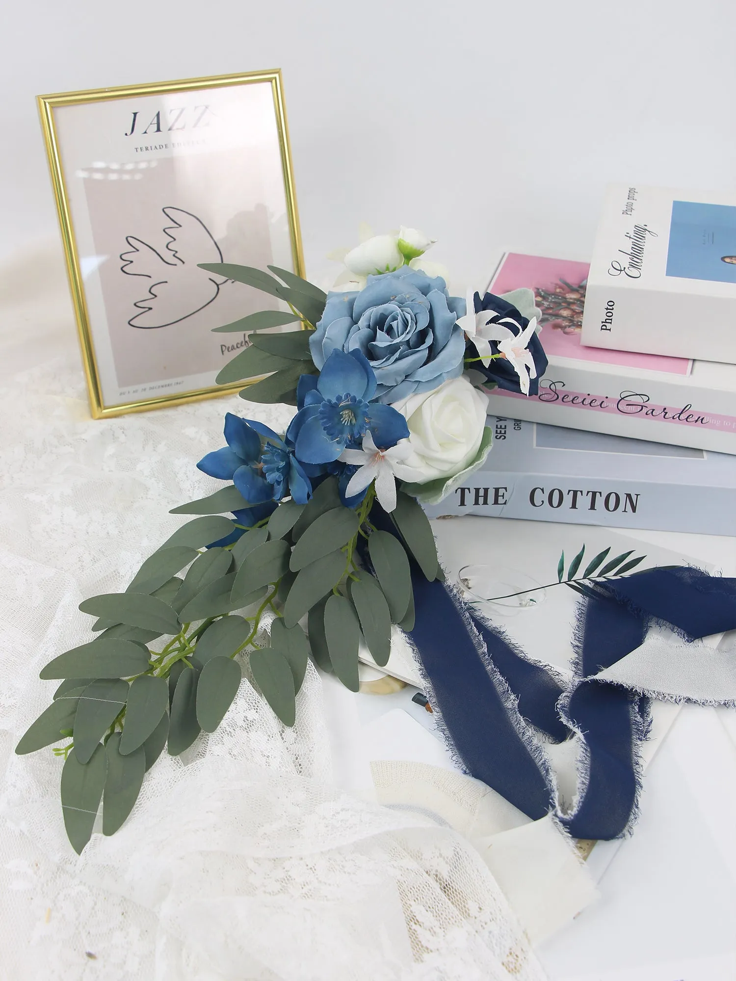 6Pcs Navy & Dusty Blue Aisle Flower Decor