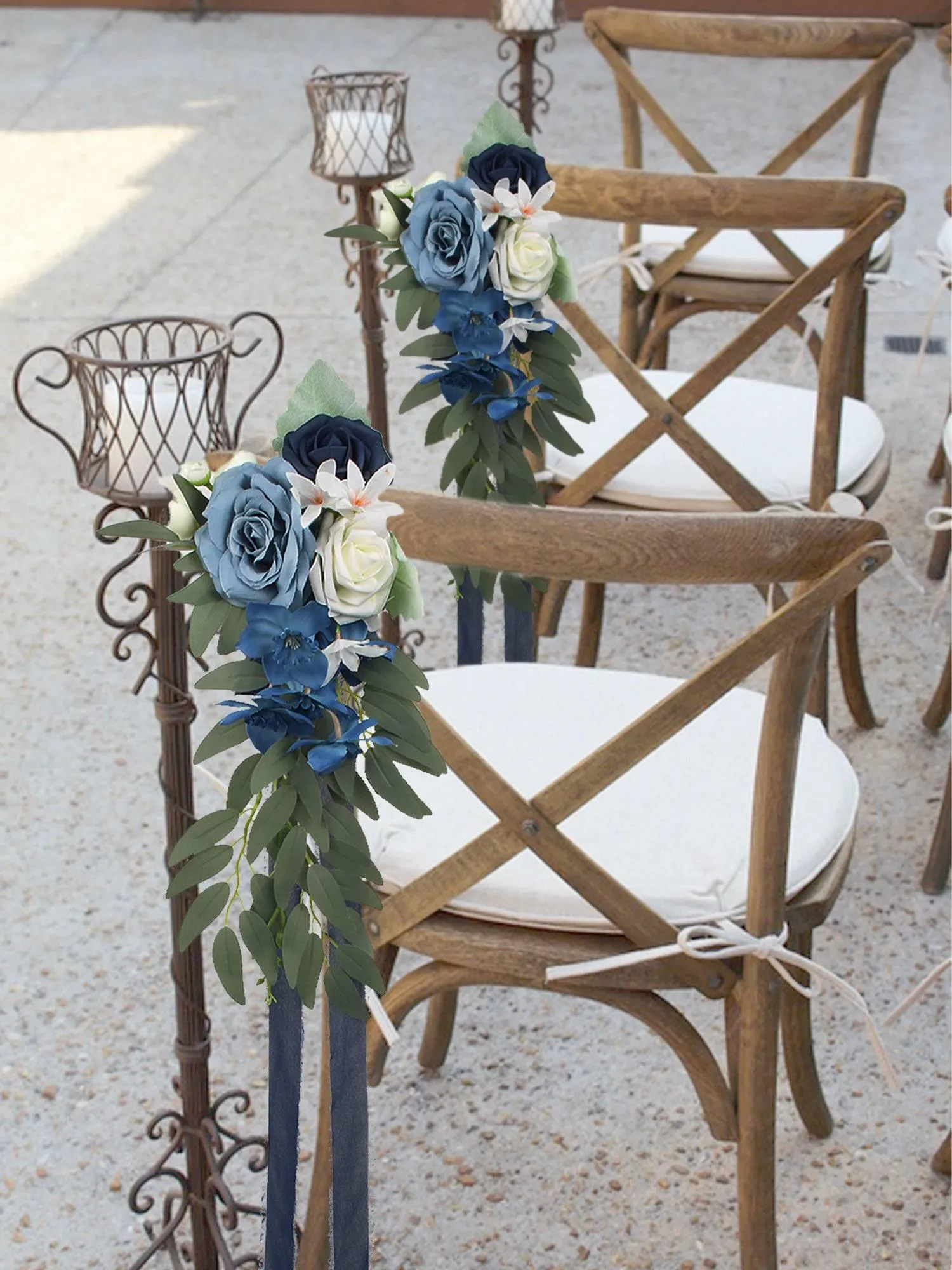 6Pcs Navy & Dusty Blue Aisle Flower Decor