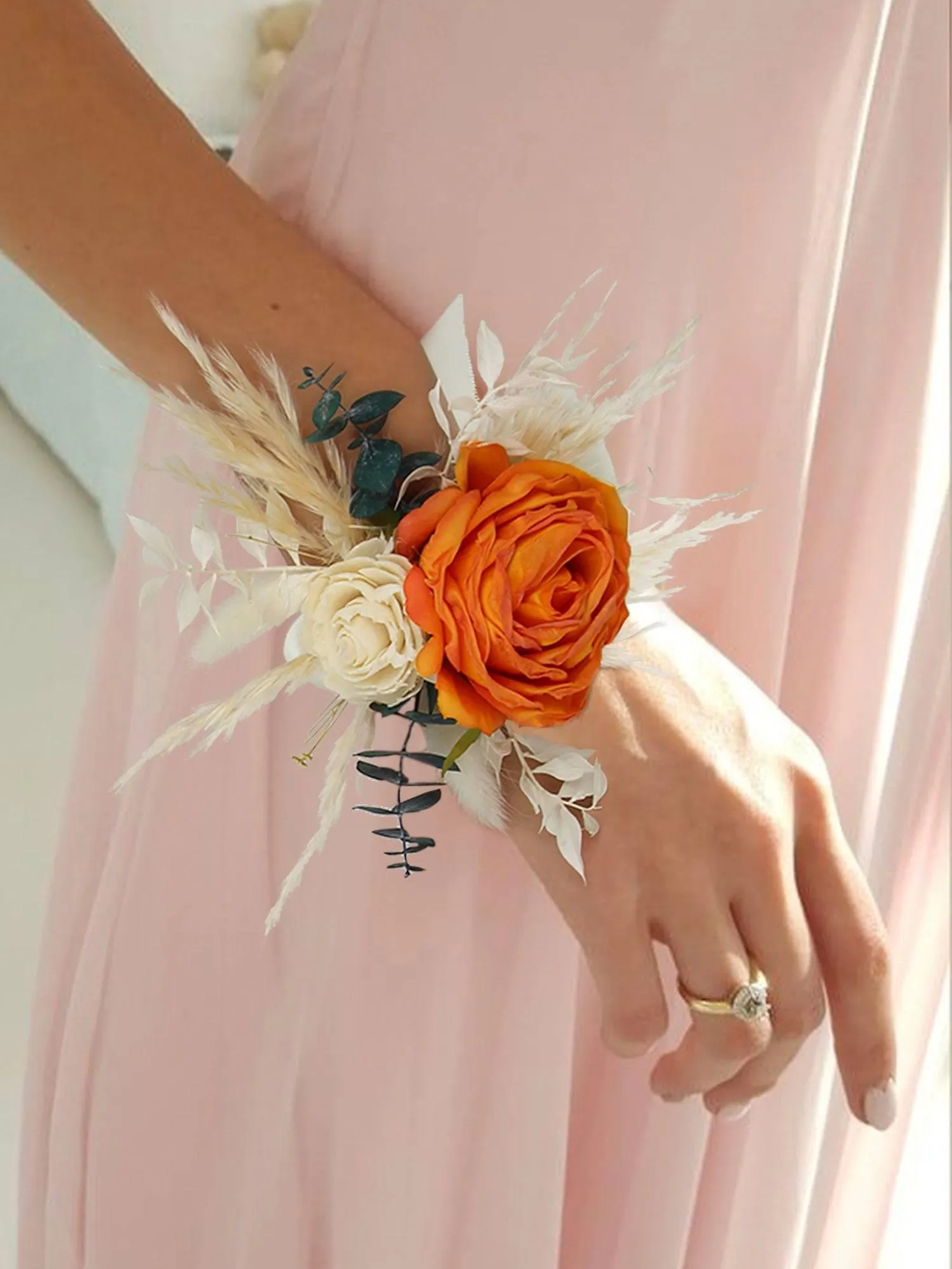 6Pcs Terracotta & Beige Wrist Corsage