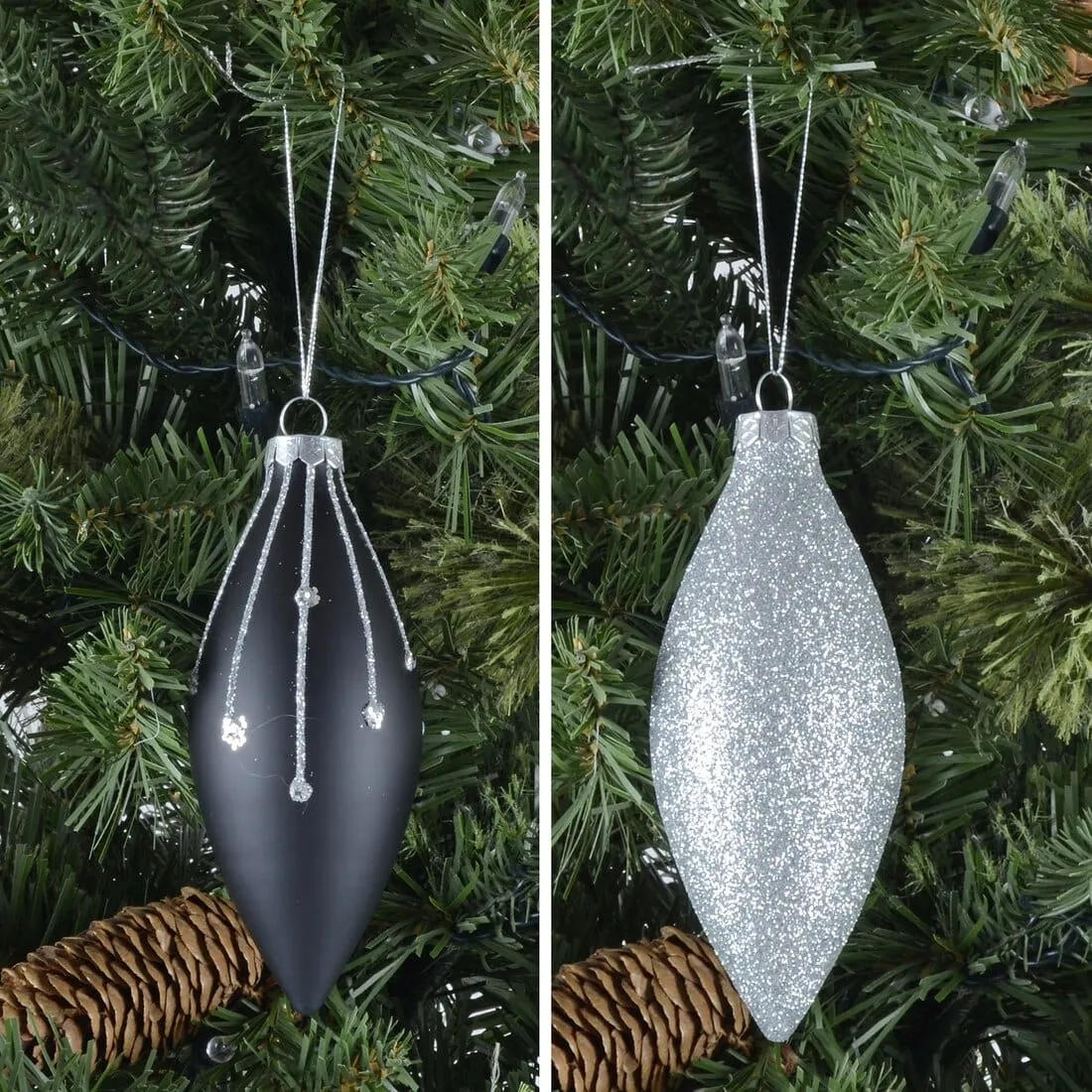 6pk Glass Drop Christmas Tree Baubles With Glitter