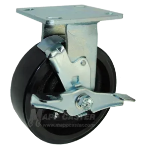 6" x 2" Polyurethane on Iron Wheel Rigid Caster with Brake - 1,250 Lbs Capacity