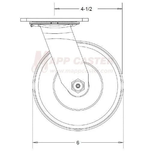 6" x 2" Polyurethane on Iron Wheel Swivel Caster - 1,250 Lbs Capacity