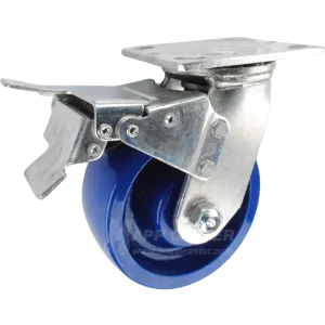 6" x 2" Solid Polyurethane Wheel Swivel Caster with Total Locking Brake - 900 Lbs Capacity