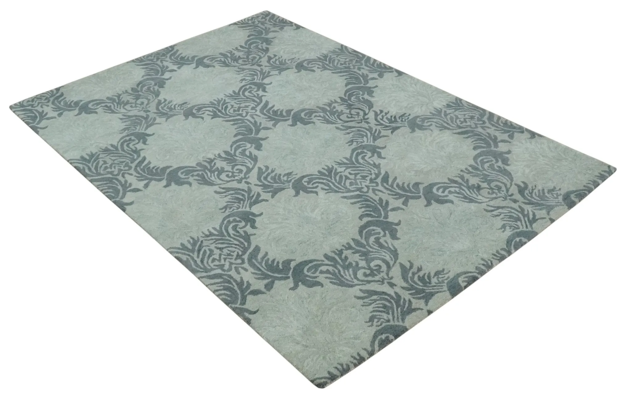 6x9 Gray and Charcoal Ikat Pattern Hand Tufted Wool Area Rug