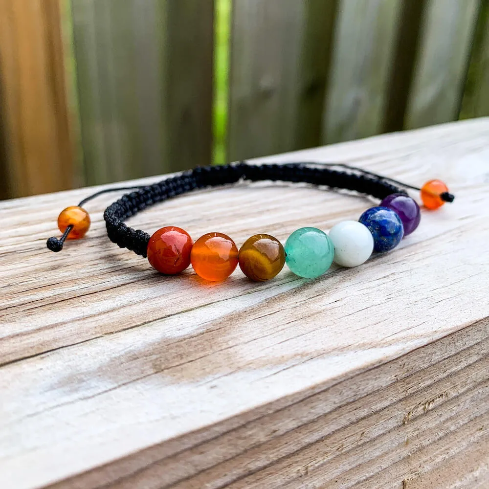 7 Chakra Gemstone Adjustable Handmade Woven Cord Bracelet