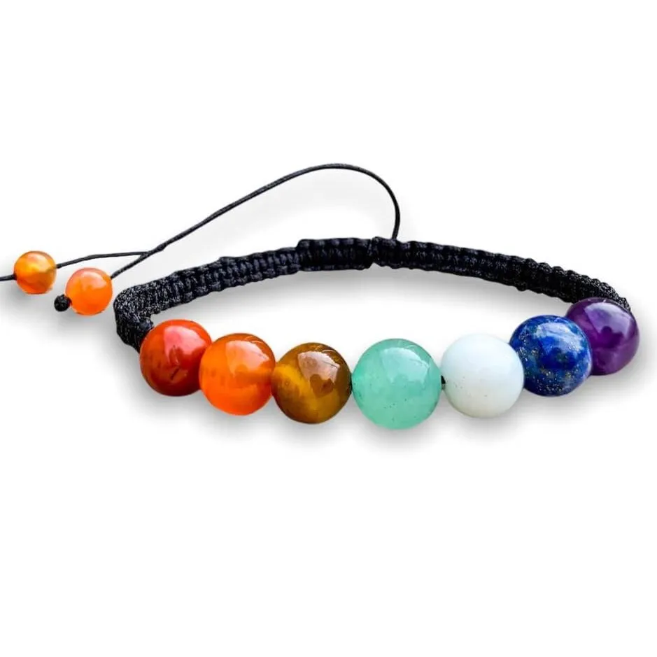 7 Chakra Gemstone Adjustable Handmade Woven Cord Bracelet