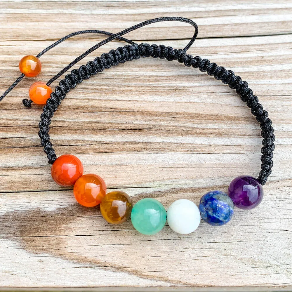 7 Chakra Gemstone Adjustable Handmade Woven Cord Bracelet