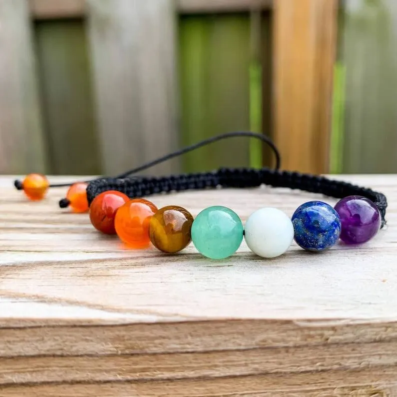 7 Chakra Gemstone Adjustable Handmade Woven Cord Bracelet