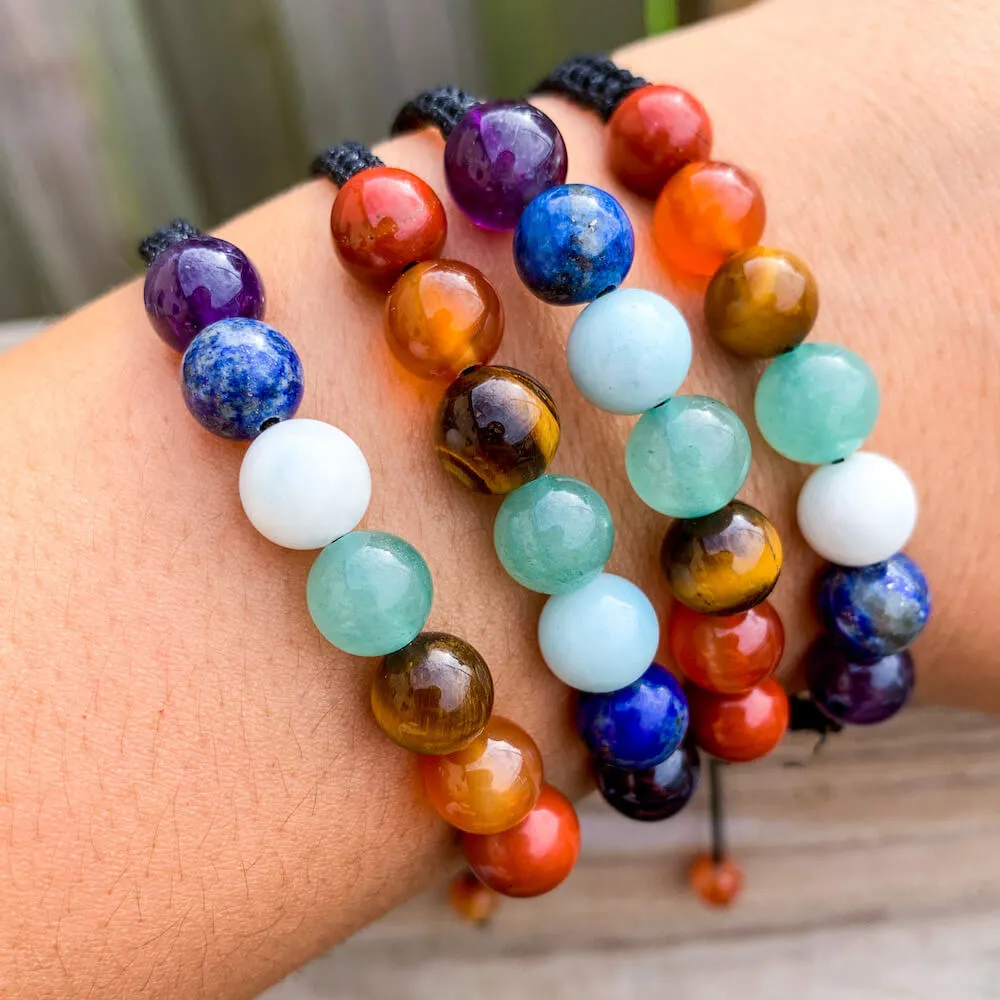 7 Chakra Gemstone Adjustable Handmade Woven Cord Bracelet