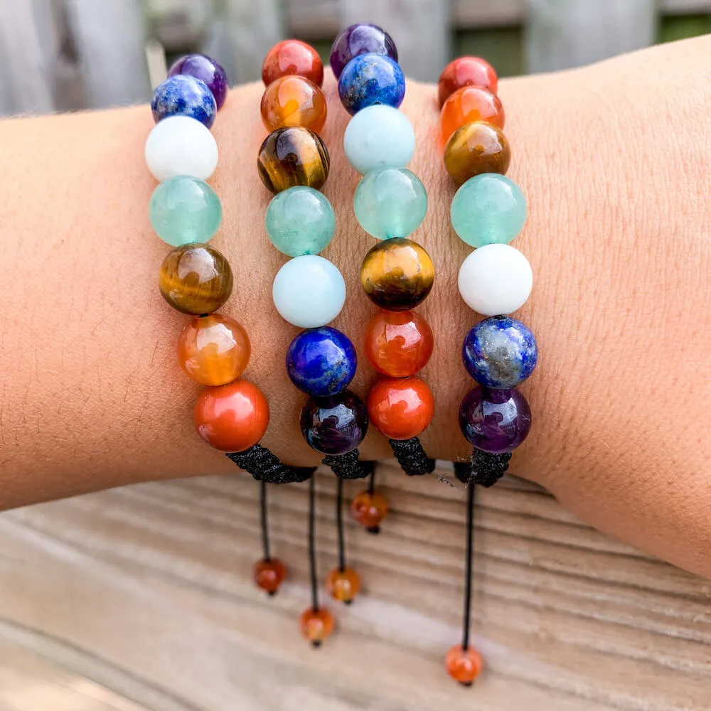 7 Chakra Gemstone Adjustable Handmade Woven Cord Bracelet