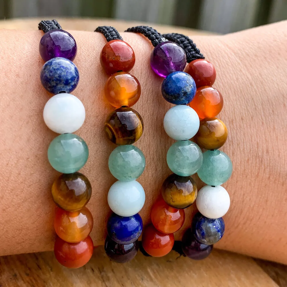 7 Chakra Gemstone Adjustable Handmade Woven Cord Bracelet