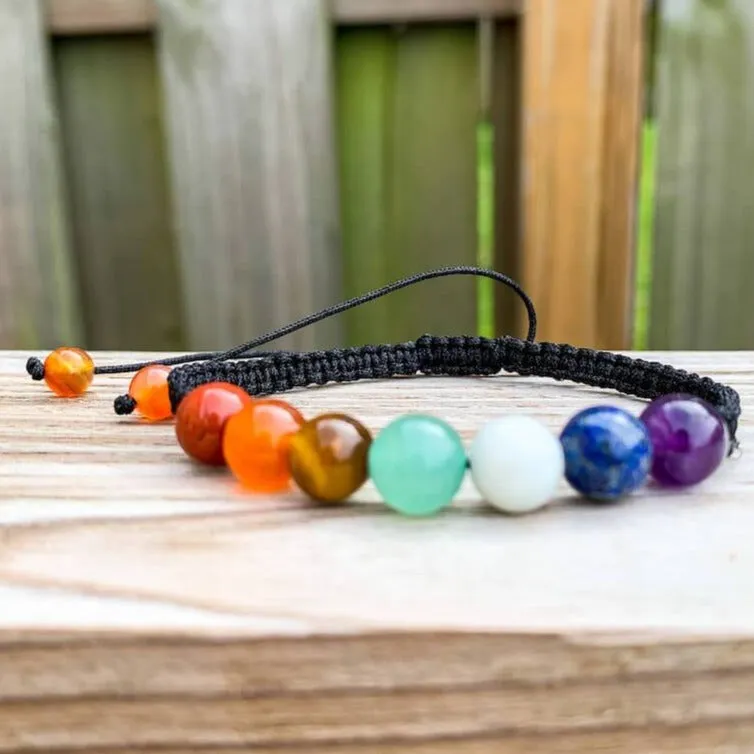 7 Chakra Gemstone Adjustable Handmade Woven Cord Bracelet