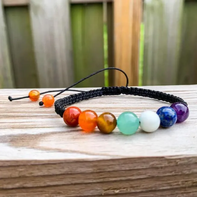 7 Chakra Gemstone Adjustable Handmade Woven Cord Bracelet