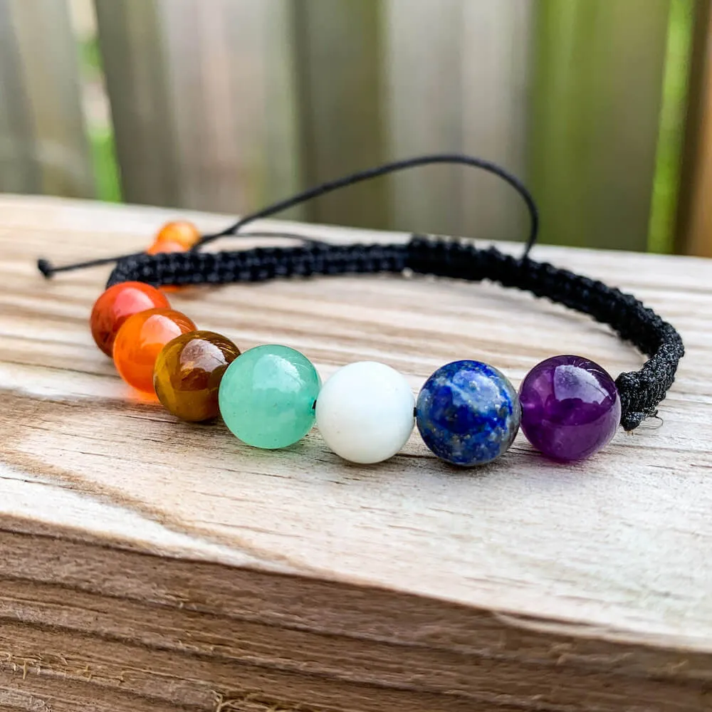 7 Chakra Gemstone Adjustable Handmade Woven Cord Bracelet