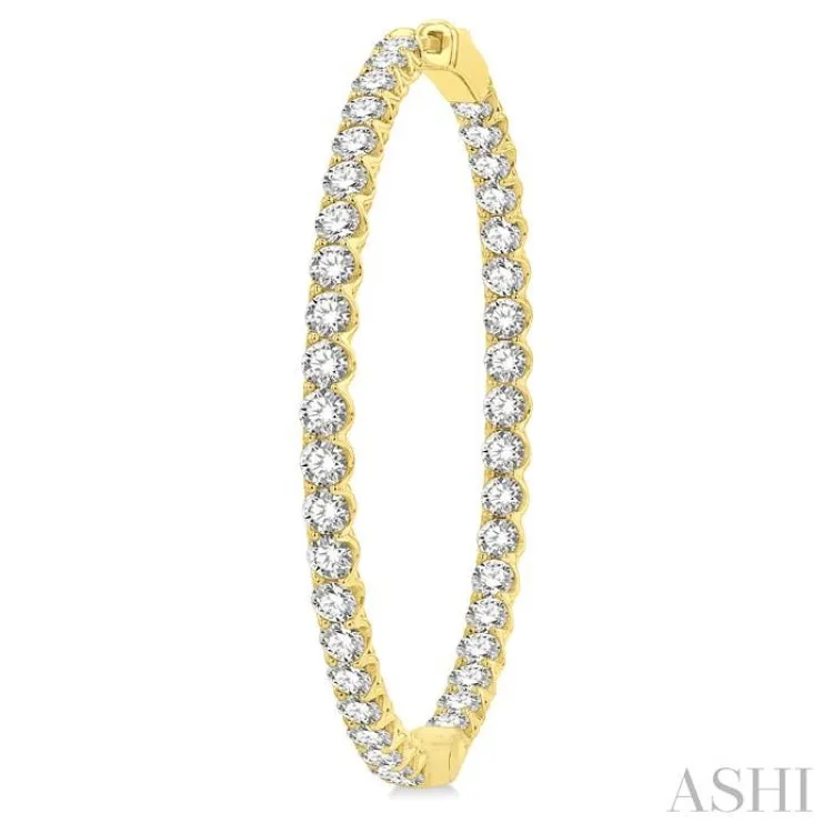 7 ctw Interior & Exterior Embellishment Round Cut Diamond Fashion 1 3/4 Inch Hoop Earring in 14K Yellow Gold