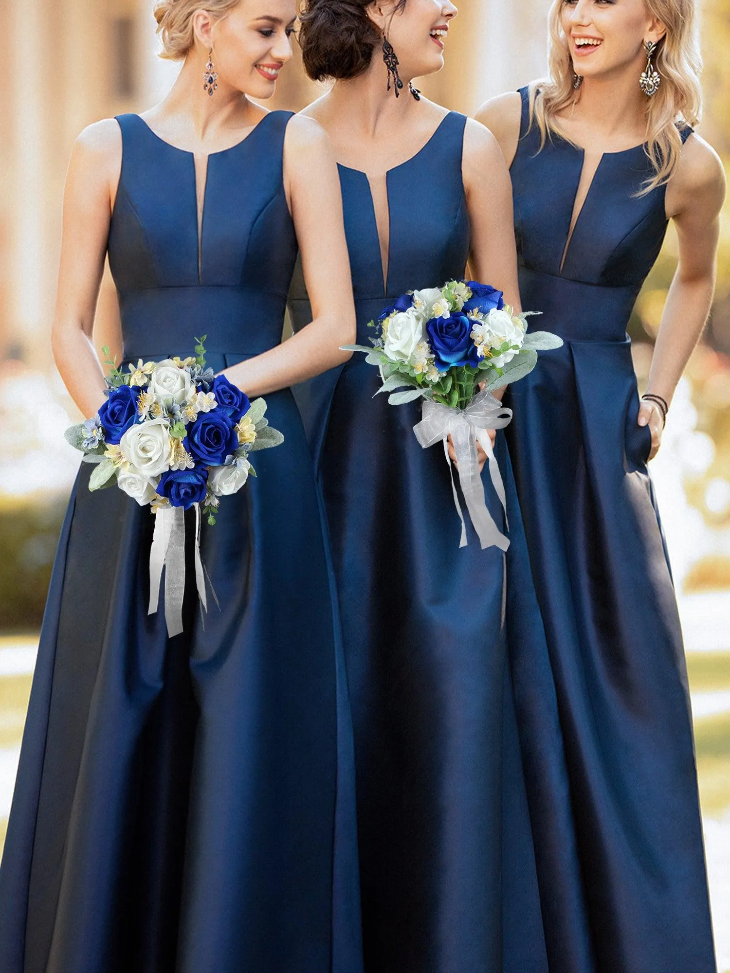 7 inch wide Sapphire Blue Bridesmaid Bouquet