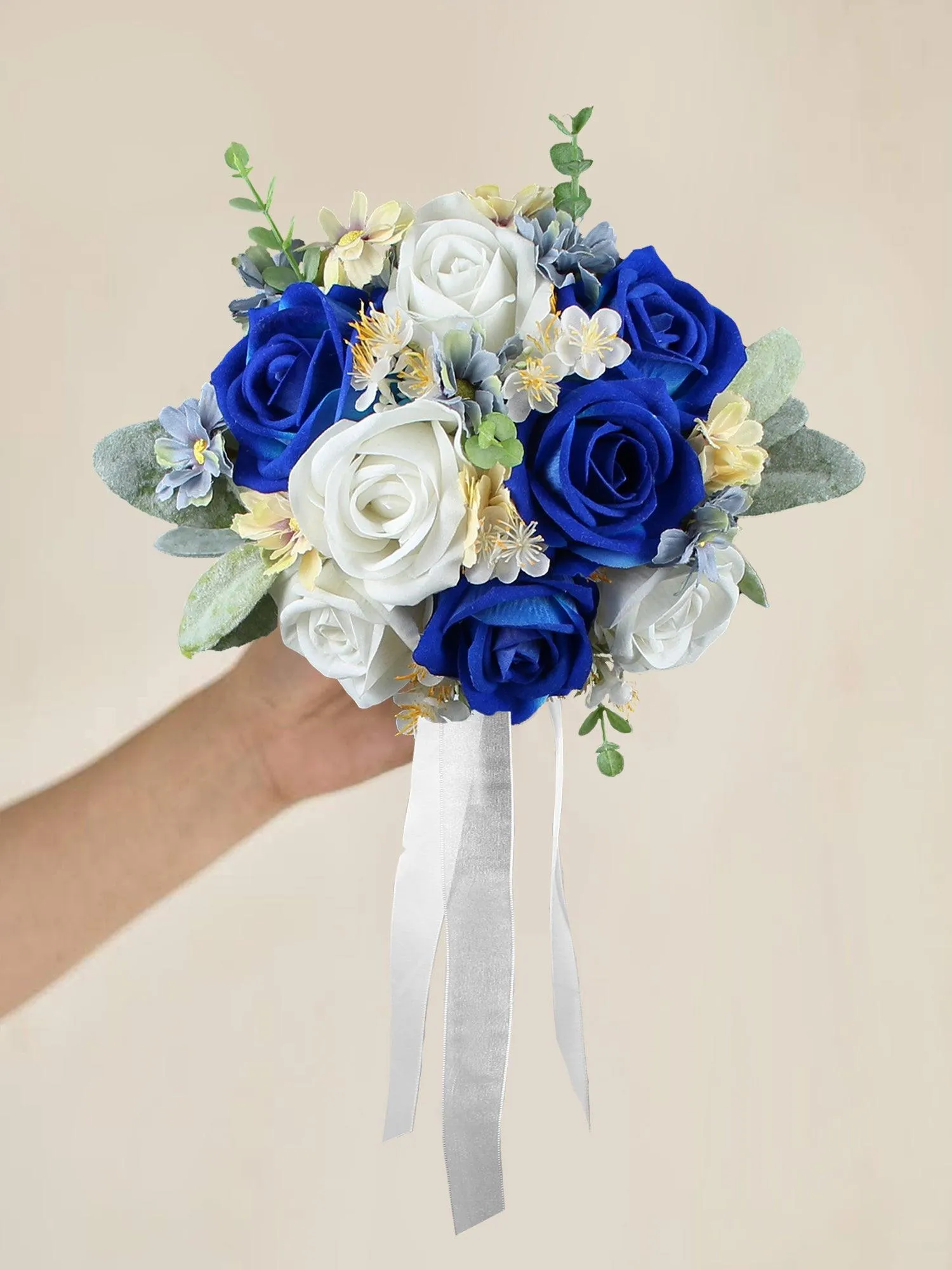 7 inch wide Sapphire Blue Bridesmaid Bouquet