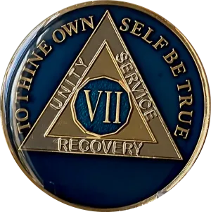 7 Year AA Medallion 1.5" Large Metallic Midnight Blue Sobriety Chip