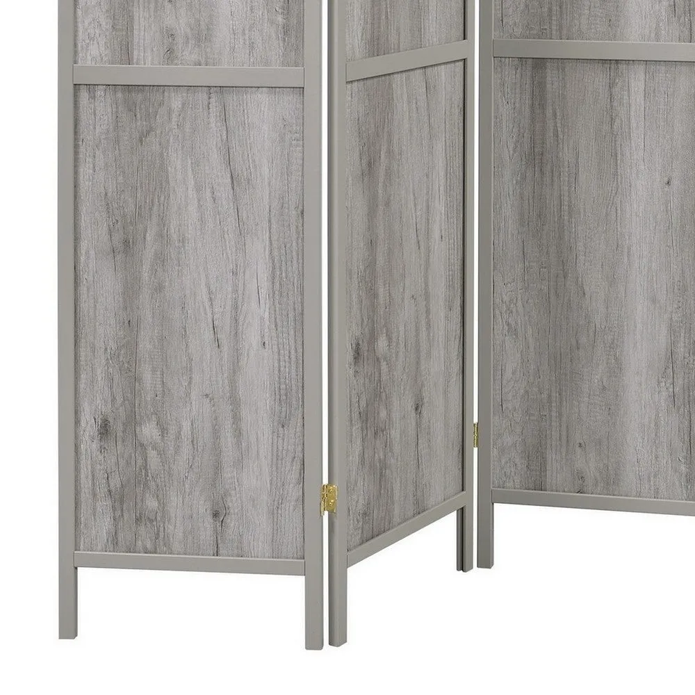 70 Inch Modern 4 Panel Folding Screen Room Divider, Rustic Gray Wood Finish By Casagear Home