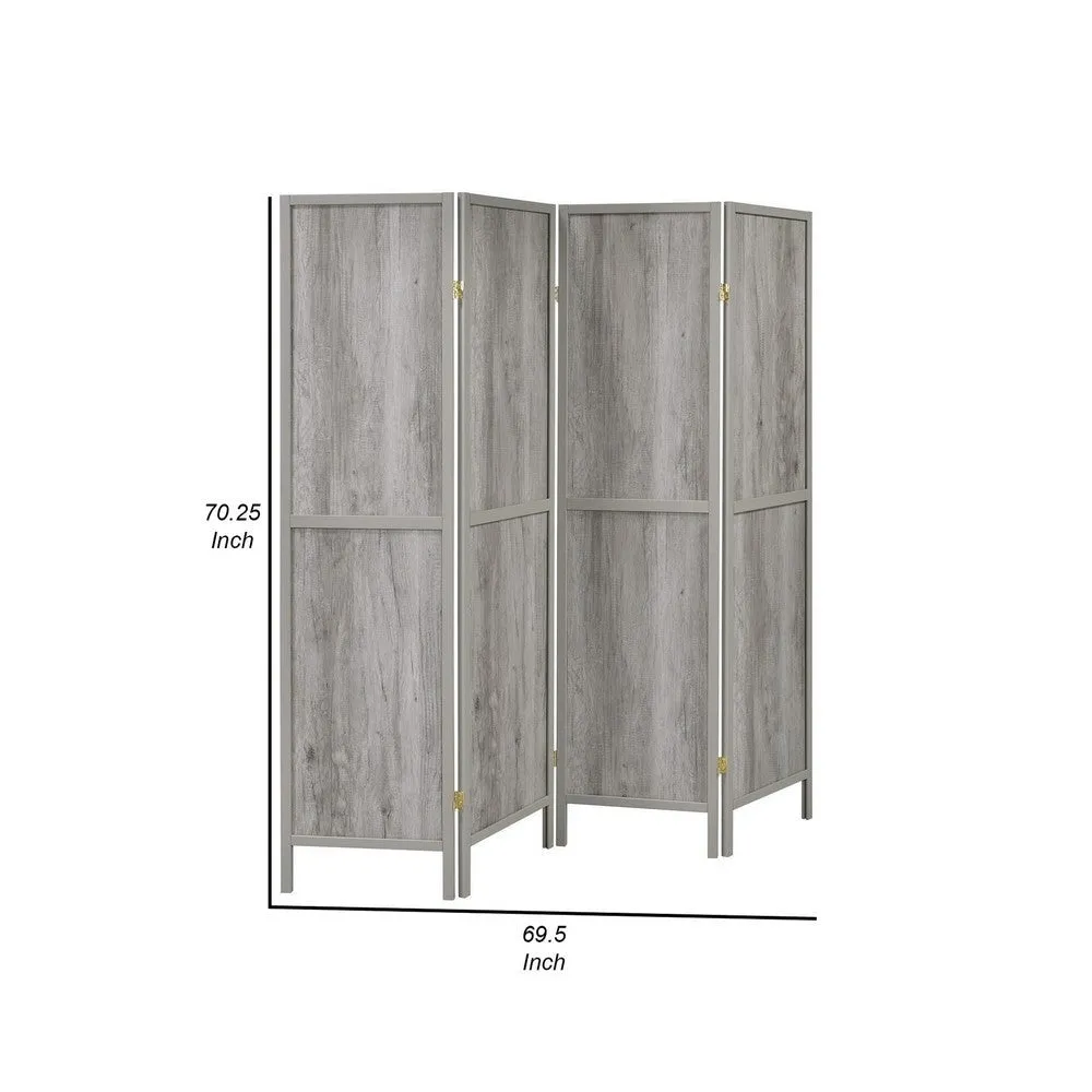 70 Inch Modern 4 Panel Folding Screen Room Divider, Rustic Gray Wood Finish By Casagear Home