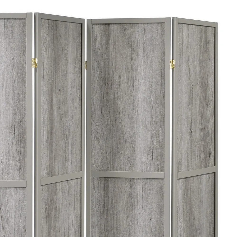 70 Inch Modern 4 Panel Folding Screen Room Divider, Rustic Gray Wood Finish By Casagear Home