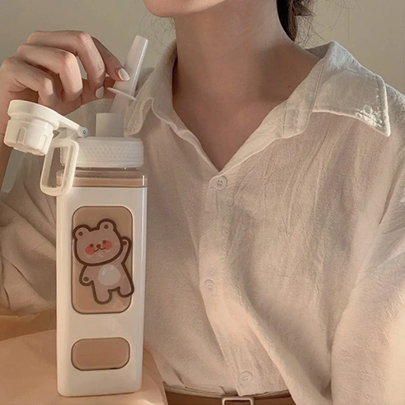 700/900ml Kawaii Water Bottle With Straw