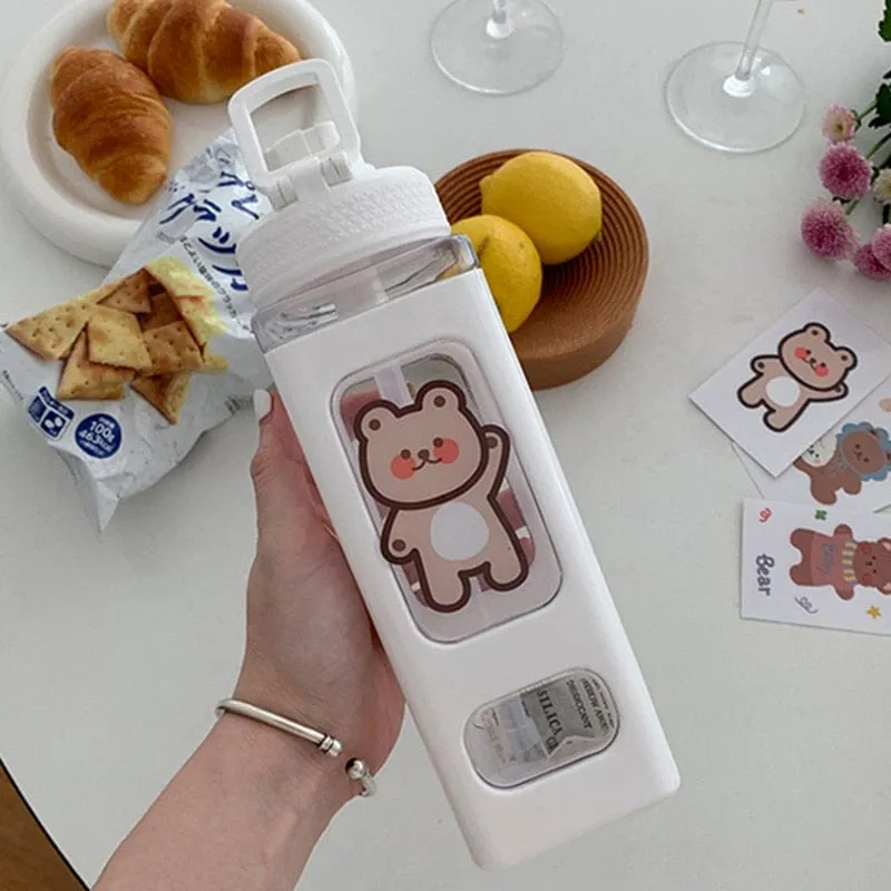 700/900ml Kawaii Water Bottle With Straw