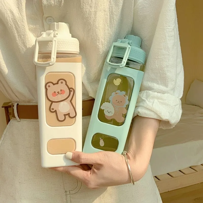 700/900ml Kawaii Water Bottle With Straw