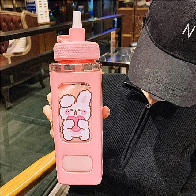 700/900ml Kawaii Water Bottle With Straw