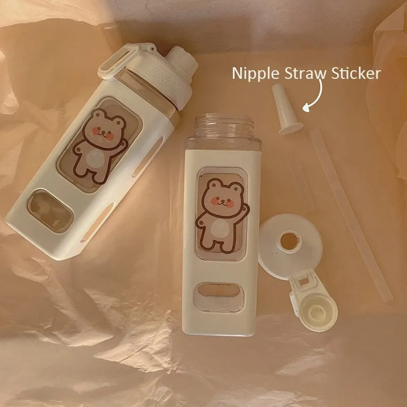 700/900ml Kawaii Water Bottle With Straw