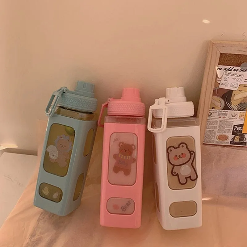 700/900ml Kawaii Water Bottle With Straw