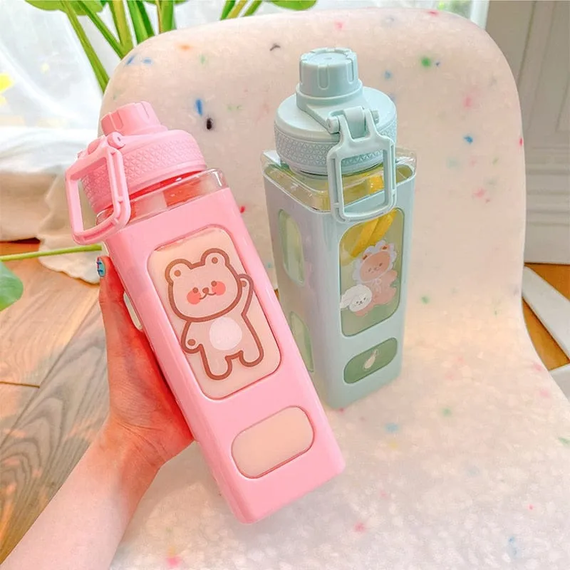 700/900ml Kawaii Water Bottle With Straw