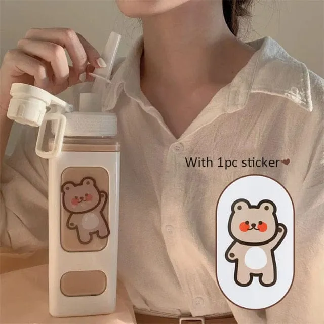 700/900ml Kawaii Water Bottle With Straw