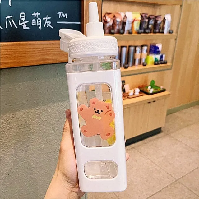 700/900ml Kawaii Water Bottle With Straw