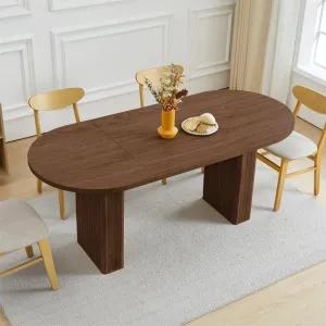 70.8 Inch Modern Farmhouse Oval Kitchen Dining Table with Wood Strip Base