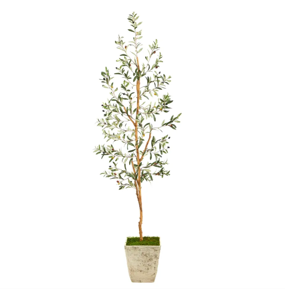 70" Artificial Olive Tree in Country White Planter - Low Maintenance, Life-Like & Vibrant Silk Trees For Busy People.