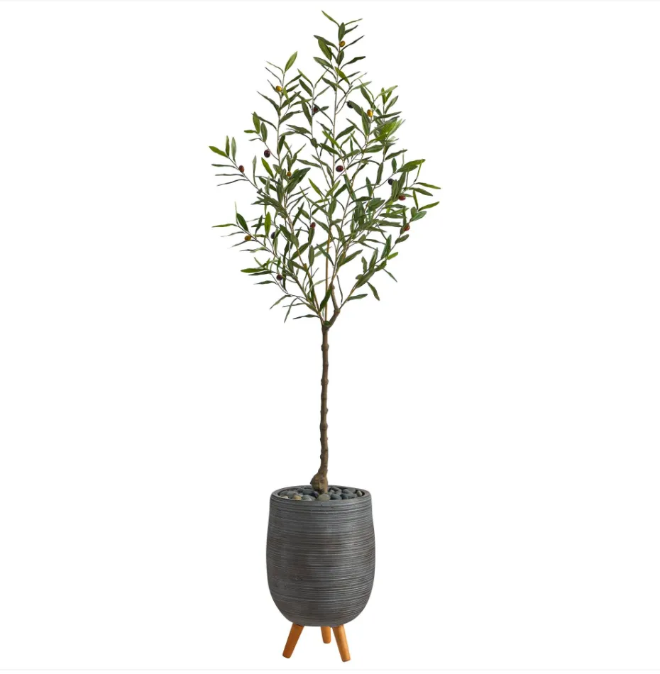 70" Artificial Olive Tree in Gray Planter with Stand - Low Maintenance, Life-Like & Vibrant Silk Trees For Busy People.