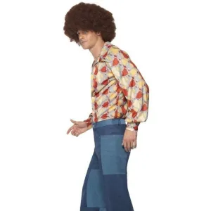 70s Patchwork Denim Look Deluxe Mens Blue Flares