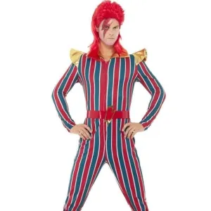 70's Space Superstar Bowie Costume Adult Red Blue Jumpsuit