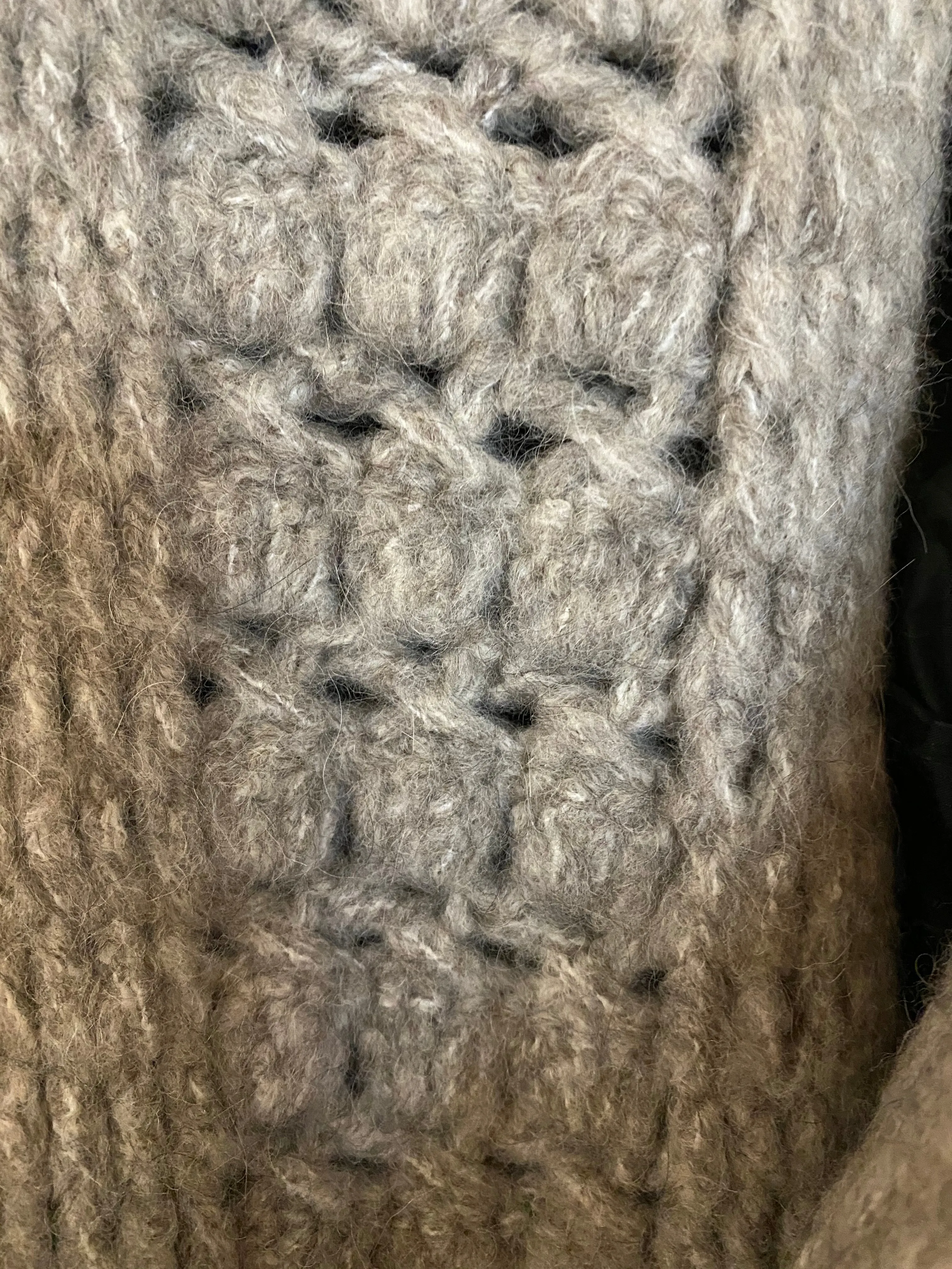 7115 by Szeki Taupe Hand Crocheted Lantern Sweater