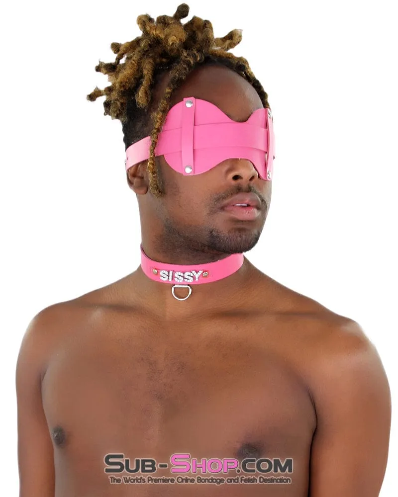 7176A-SIS      SISSY Man Boi Hussy Hot Pink Feminization Leather Rhinestone Letter Collar