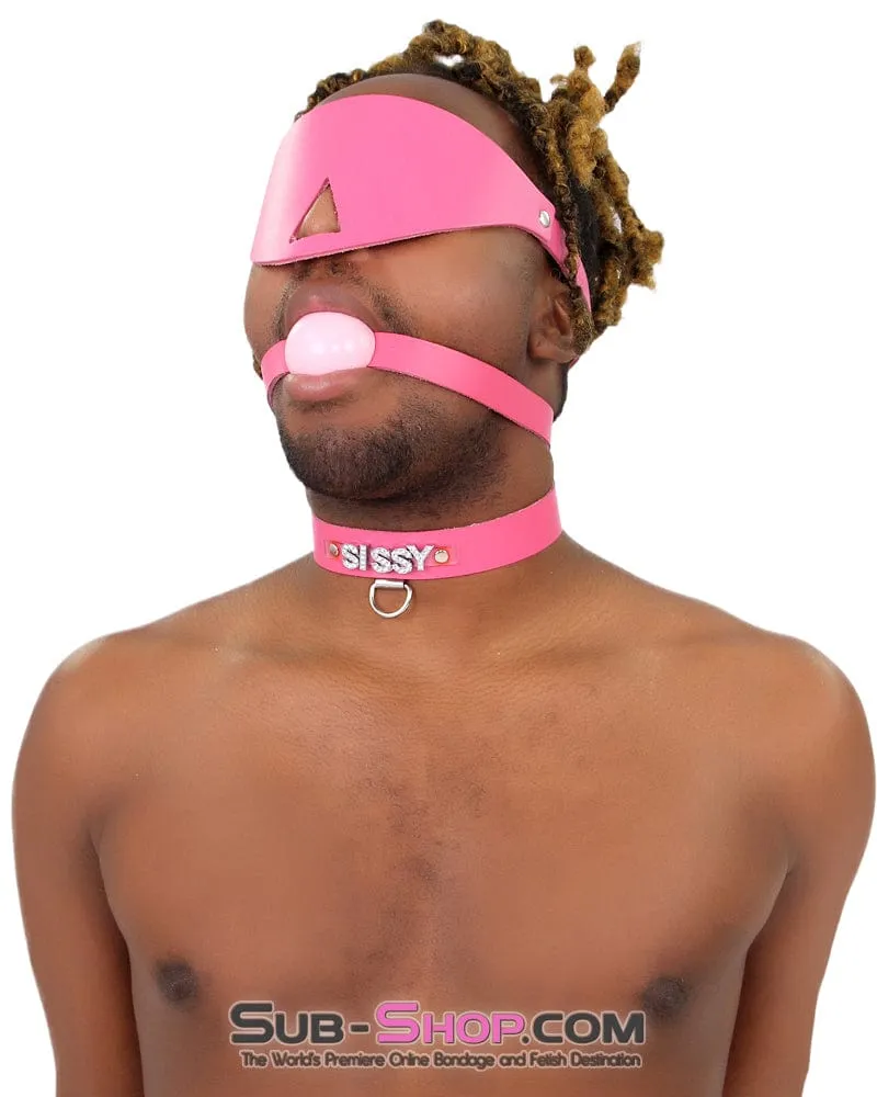 7176A-SIS      SISSY Man Boi Hussy Hot Pink Feminization Leather Rhinestone Letter Collar